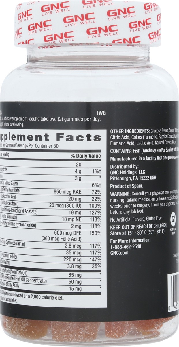 slide 10 of 13, GNC Mega Men Multi + Omega -3 Raspberry Lemonade Gummy Multivitamin 60 ea, 60 ct