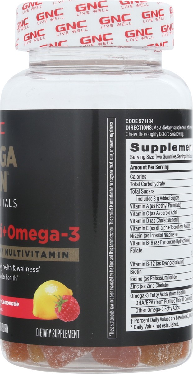 slide 3 of 13, GNC Mega Men Multi + Omega -3 Raspberry Lemonade Gummy Multivitamin 60 ea, 60 ct