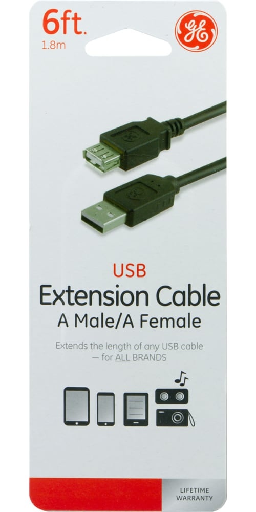 slide 1 of 1, GE USB Extension Cable - Black - 6 Foot, 6 ft