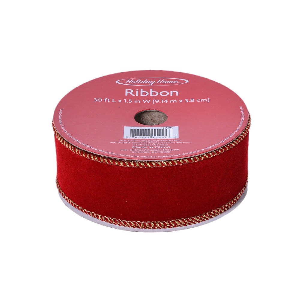 slide 3 of 3, Holiday Home® 1.5" Velvet Wire Edge Ribbon - Red, 1.5 in