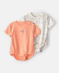 Baby 2-Pack Beach Multipack Bubble Rompers - Orange/Ivory 6M