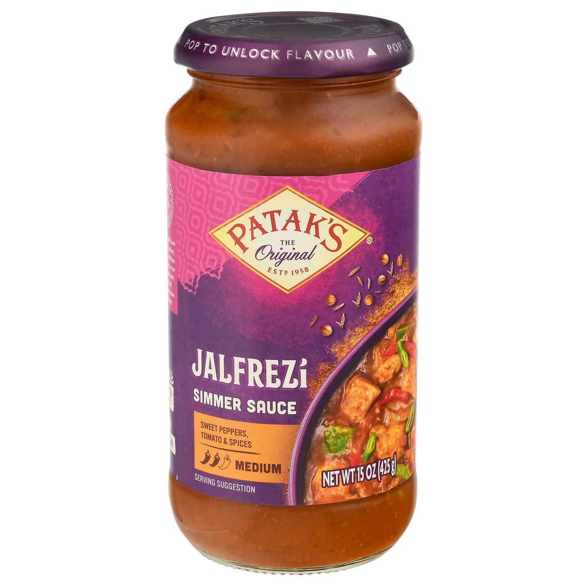 slide 1 of 13, Patak's Medium Jalfrezi Curry Simmer Sauce 15 oz, 15 oz