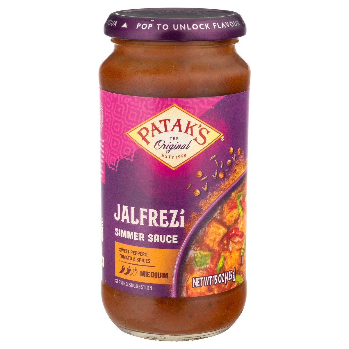 slide 1 of 13, Patak's Jalfrezi Medium Simmer Sauce 15 oz, 15 oz