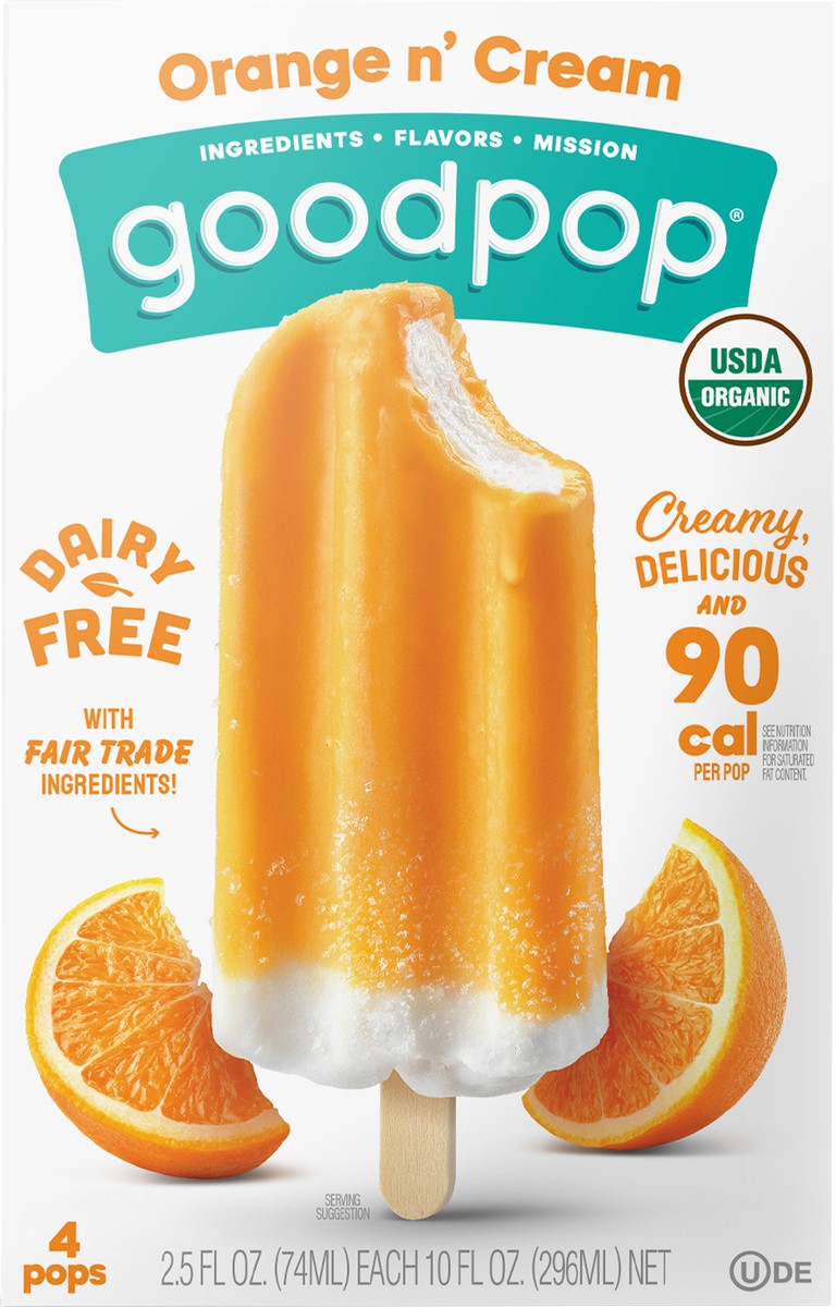 slide 2 of 7, GoodPop Orange n' Cream Organic, Dairy-Free Frozen Fruit Bars, 4 Ct, 4 ct
