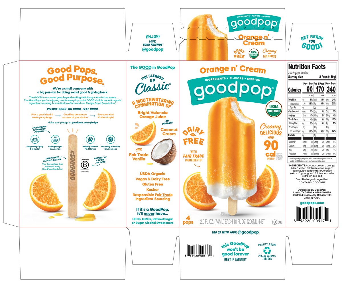 slide 4 of 7, GoodPop Orange n' Cream Organic, Dairy-Free Frozen Fruit Bars, 4 Ct, 4 ct