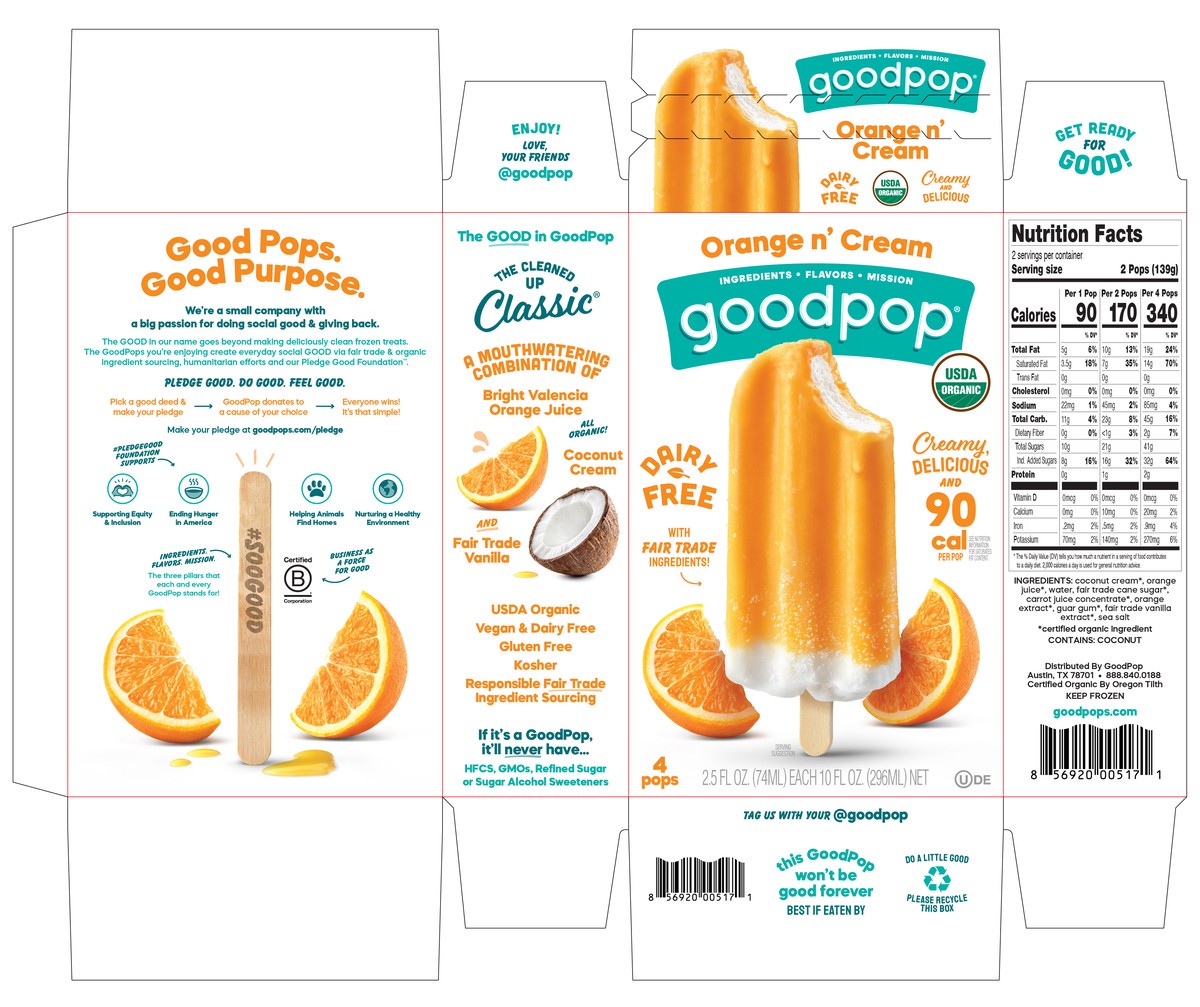 slide 5 of 7, GoodPop Orange n' Cream Organic, Dairy-Free Frozen Fruit Bars, 4 Ct, 4 ct