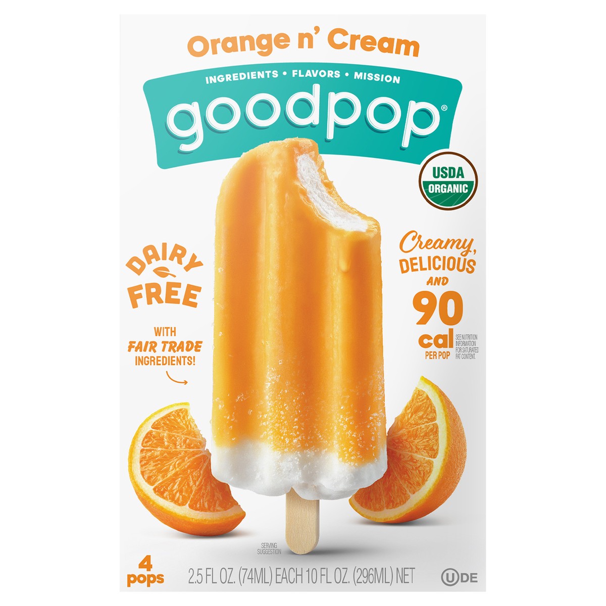 slide 5 of 7, GoodPop Orange n' Cream Organic, Dairy-Free Frozen Fruit Bars, 4 Ct, 4 ct