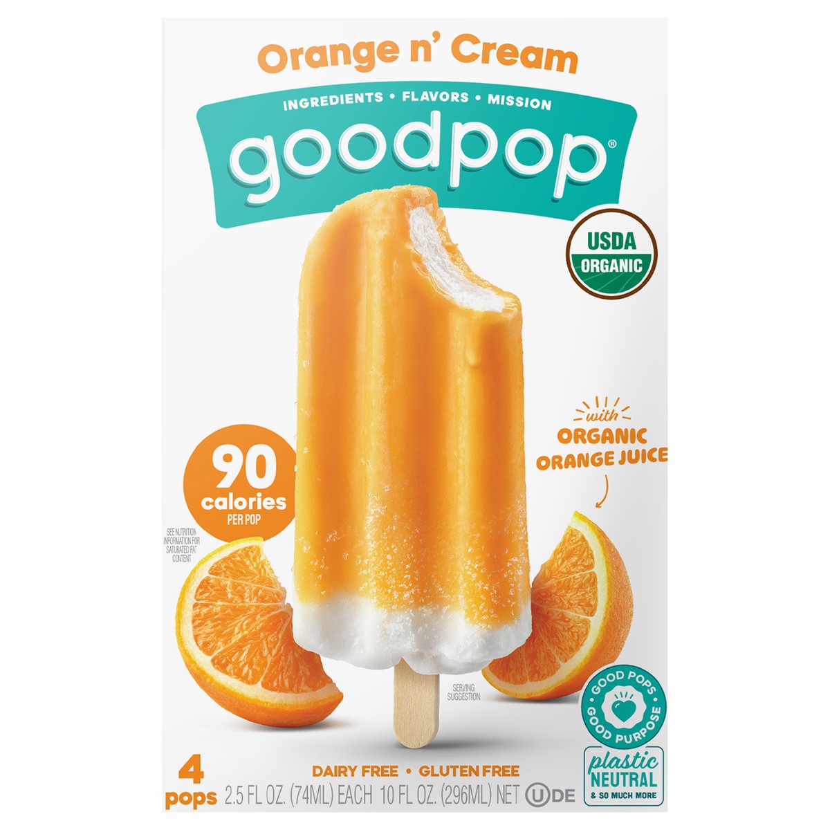 slide 1 of 7, GoodPop Orange n' Cream Organic, Dairy-Free Frozen Fruit Bars, 4 Ct, 4 ct