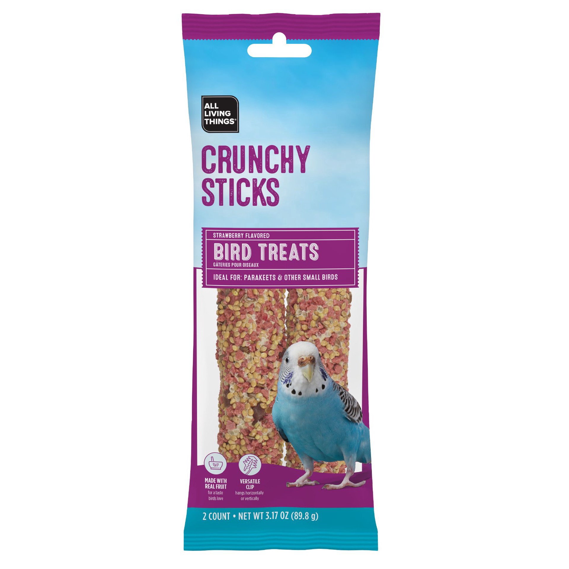 slide 1 of 1, All Living Things Crunchy Sticks - Strawberry Flavored Bird Treats For Parakeets, 2 Count, 2 ct