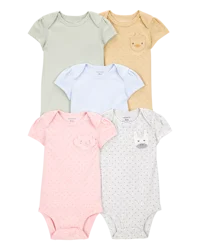 Carter's Baby 5-Pack Animal Short-Sleeve Cotton Bodysuits, Multi, 18M