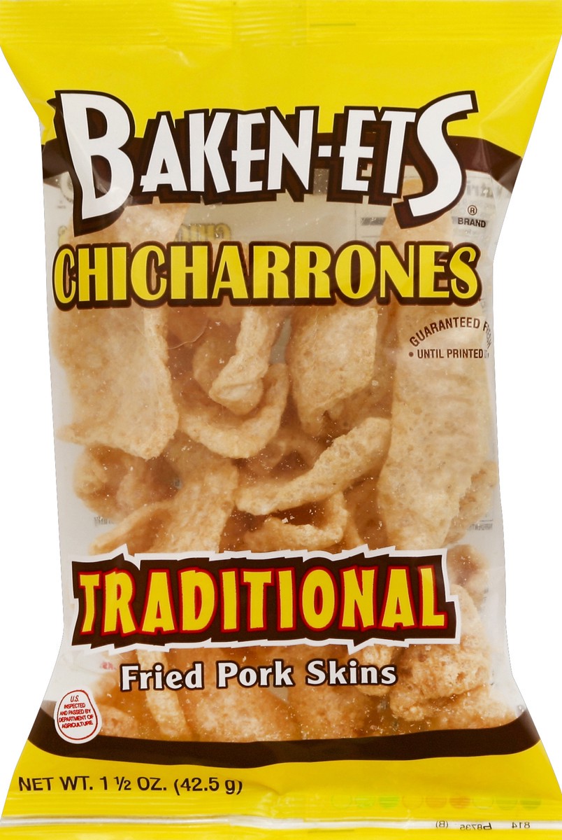 slide 5 of 5, BAKEN-ETS Pork Skins, Fried, Chicharrones, Traditional, 1.5 oz