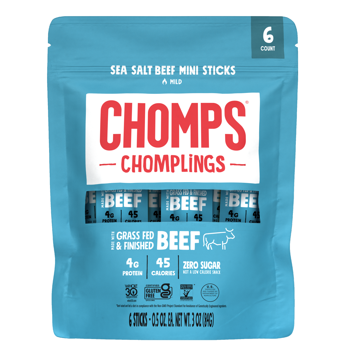 slide 1 of 13, Chomps Sea Salt Beef Mini Chomplings 6 - 0.5 oz Sticks, 6 ct