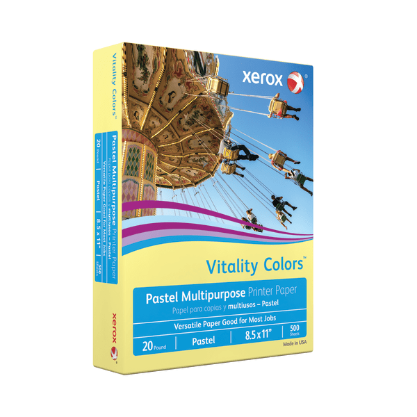 slide 2 of 3, Xerox Vitality Colors Multi-Use Printer Paper, Letter Size 30% Recycled, Yellow, 500 ct