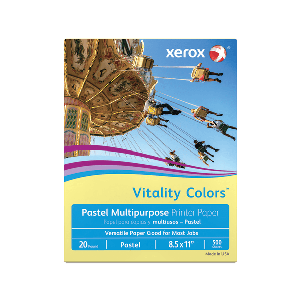 slide 1 of 3, Xerox Vitality Colors Multi-Use Printer Paper, Letter Size 30% Recycled, Yellow, 500 ct