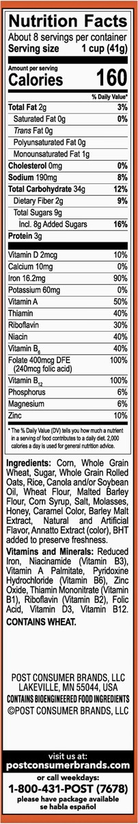 slide 7 of 8, Post Honey Bunches of Oats Honey Roasted Breakfast Cereal, 12 OZ Cereal Box, 12 oz