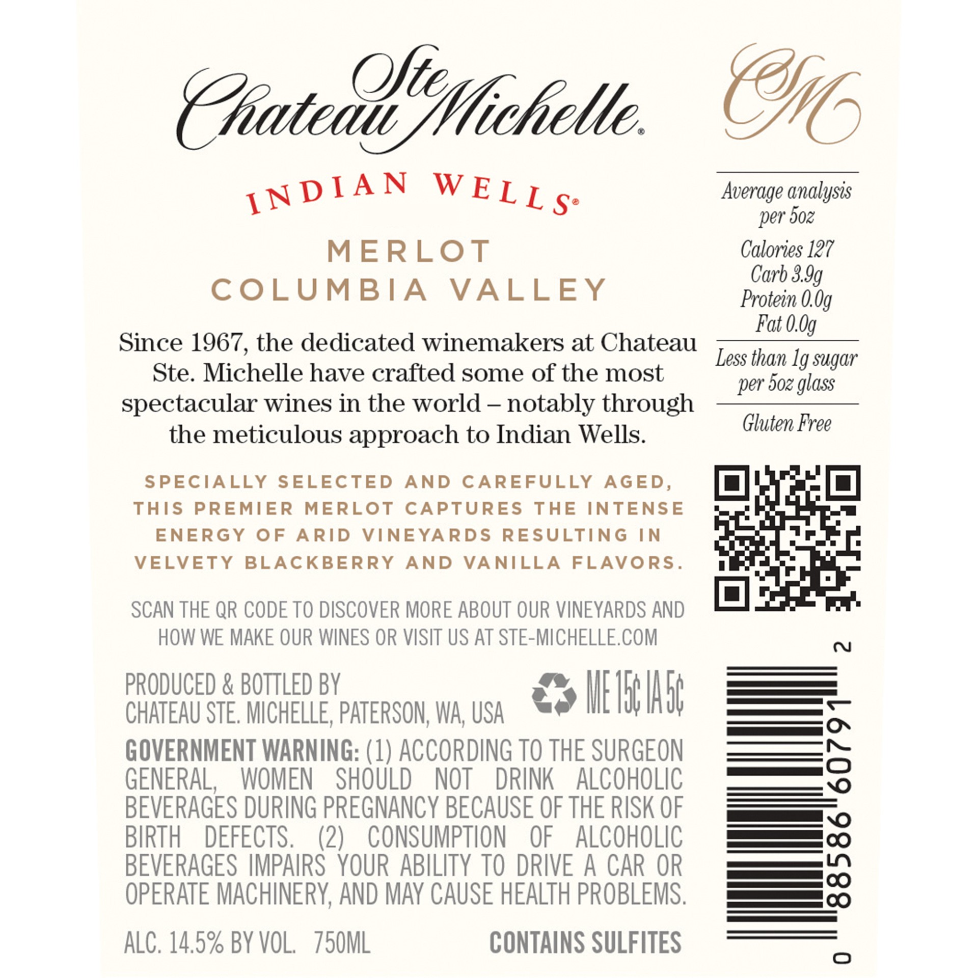 slide 6 of 8, Chateau Ste. Michelle Indian Wells Merlot, Red Wine, 750 mL Bottle, 750 ml