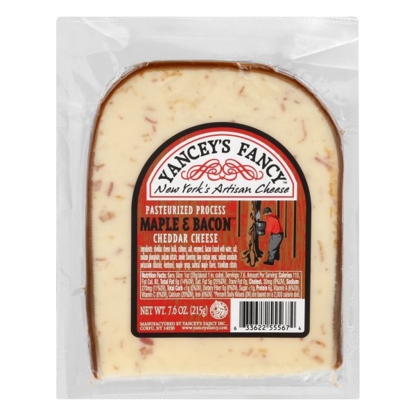 slide 1 of 8, Yancey's Fancy Inc. Yanceys Fancy Maple & Bacon Pasteurized Process Cheddar Cheese, 7.6 oz