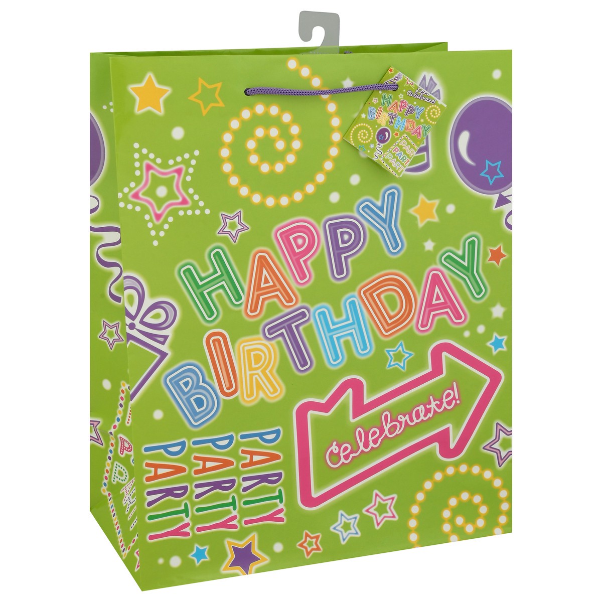 slide 9 of 9, Unique Green Neon Happy Birthday Bag 1 ea, 1 ct