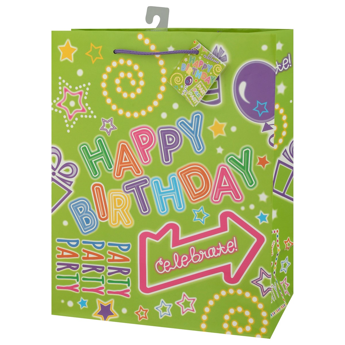 slide 7 of 9, Unique Green Neon Happy Birthday Bag 1 ea, 1 ct