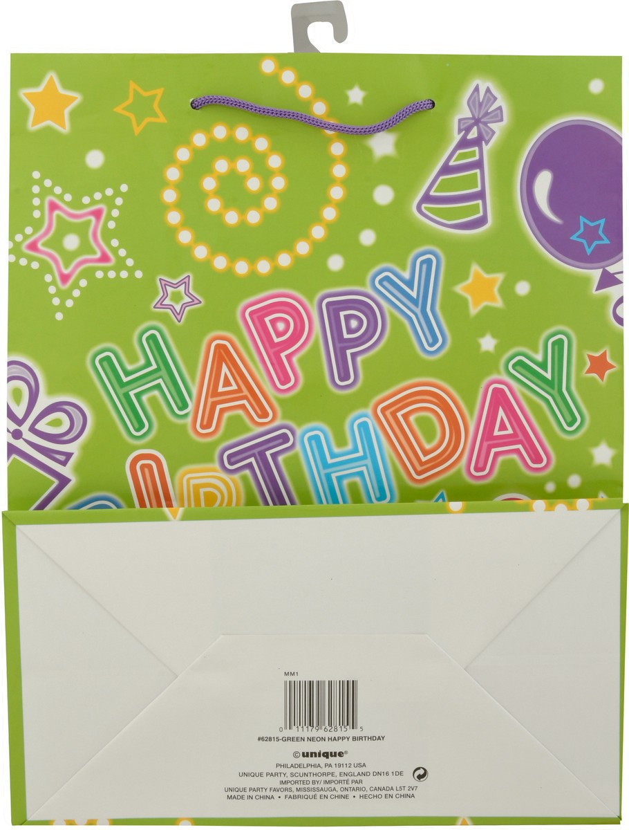 slide 4 of 9, Unique Green Neon Happy Birthday Bag 1 ea, 1 ct