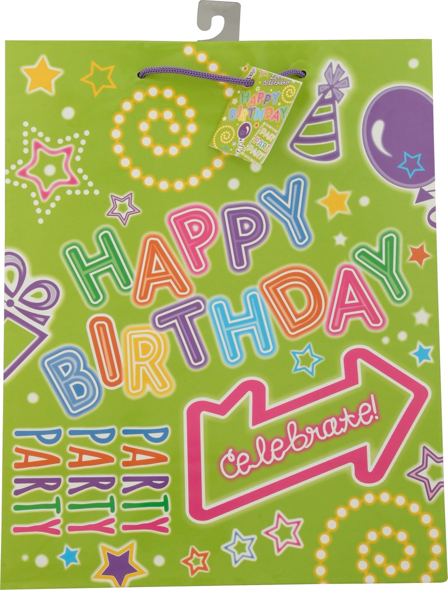 slide 5 of 9, Unique Green Neon Happy Birthday Bag 1 ea, 1 ct