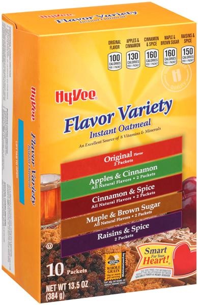 slide 1 of 1, Hy-Vee Flavor Variety Instant Oatmeal, 10 ct; 13.5 oz