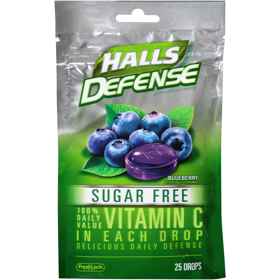 slide 1 of 6, Halls Supplement Drops, Sugar Free, Blueberry, 25 ct
