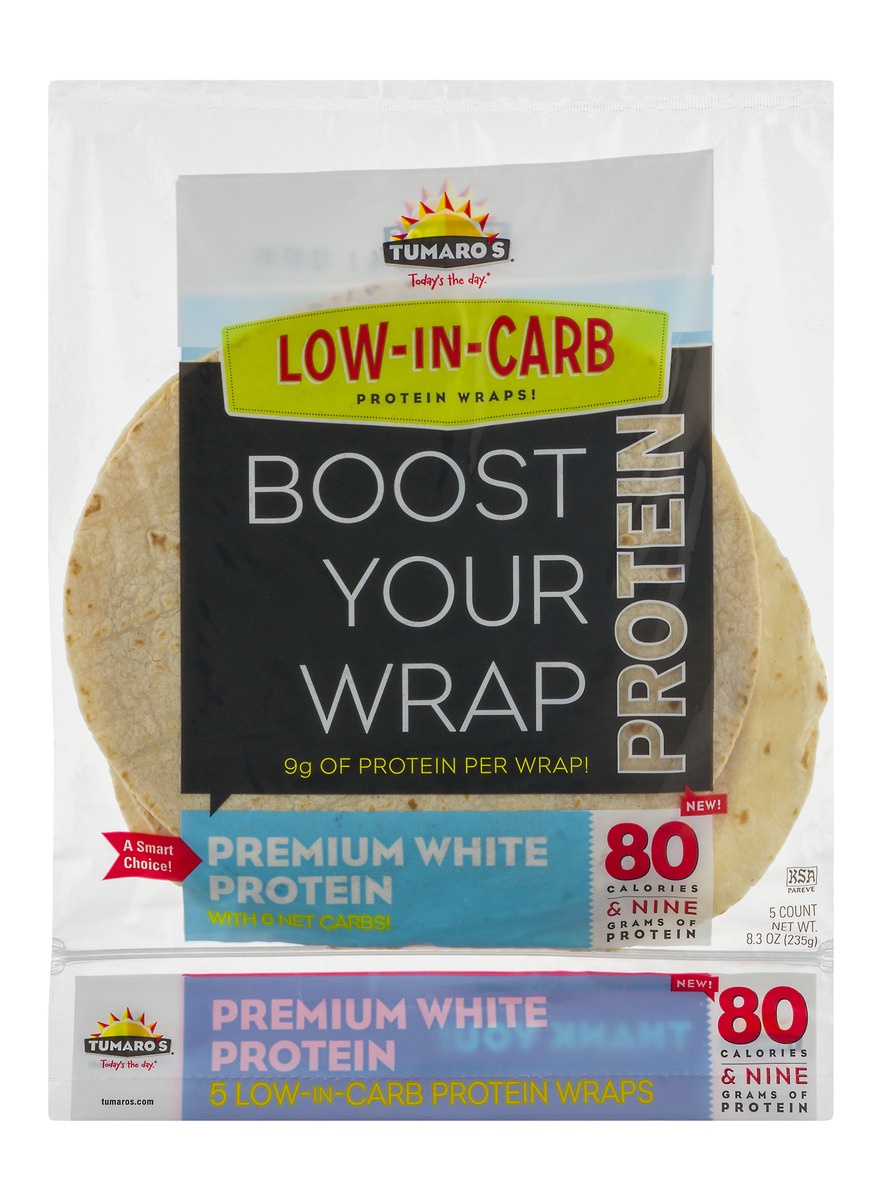 slide 1 of 1, Tumaro's Low-In-Carb Protein Wraps Premium White, 5 ct; 8.3 oz