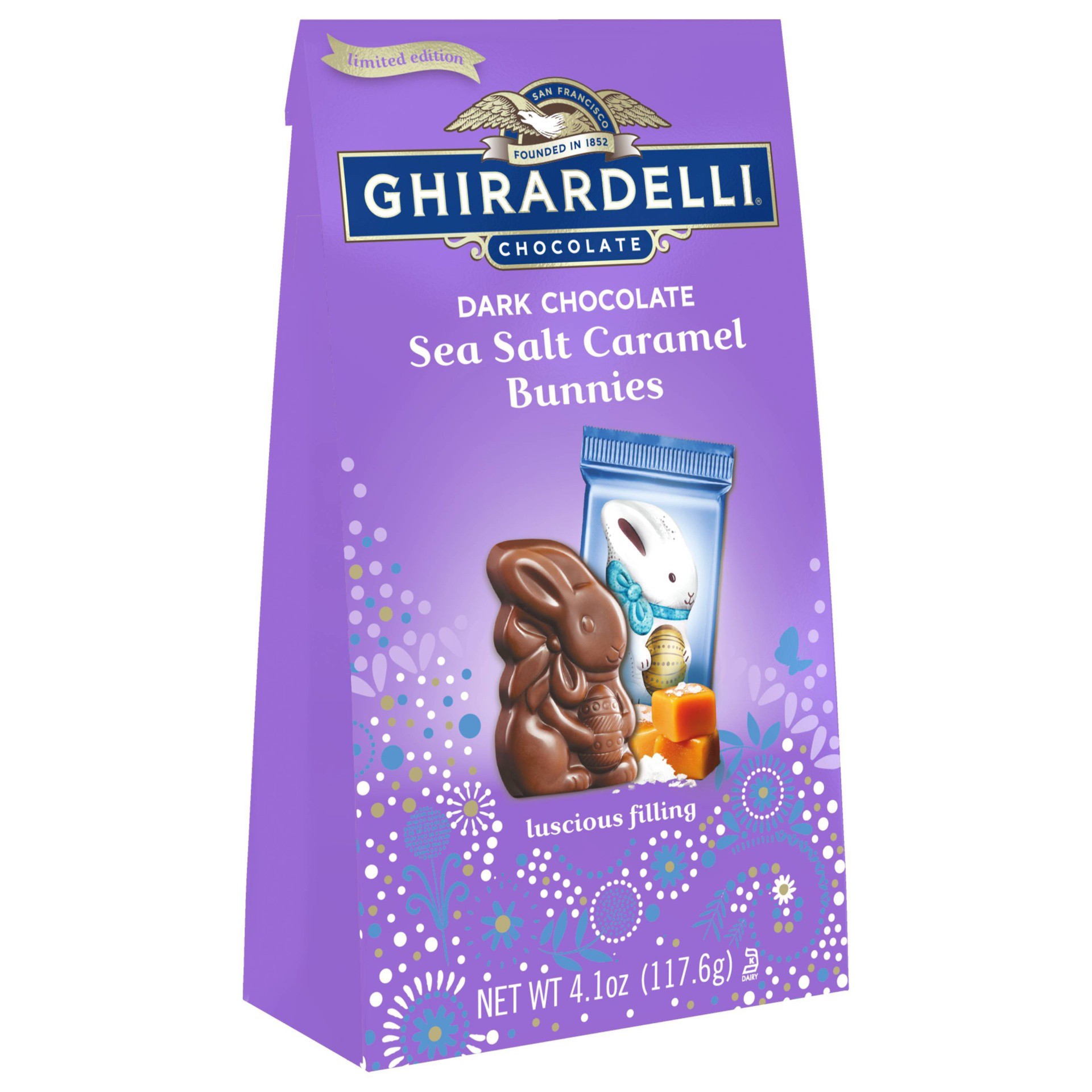 slide 1 of 5, Ghirardelli Easter Dark Chocolate Sea Salt Caramel Bunny, 4.1 oz