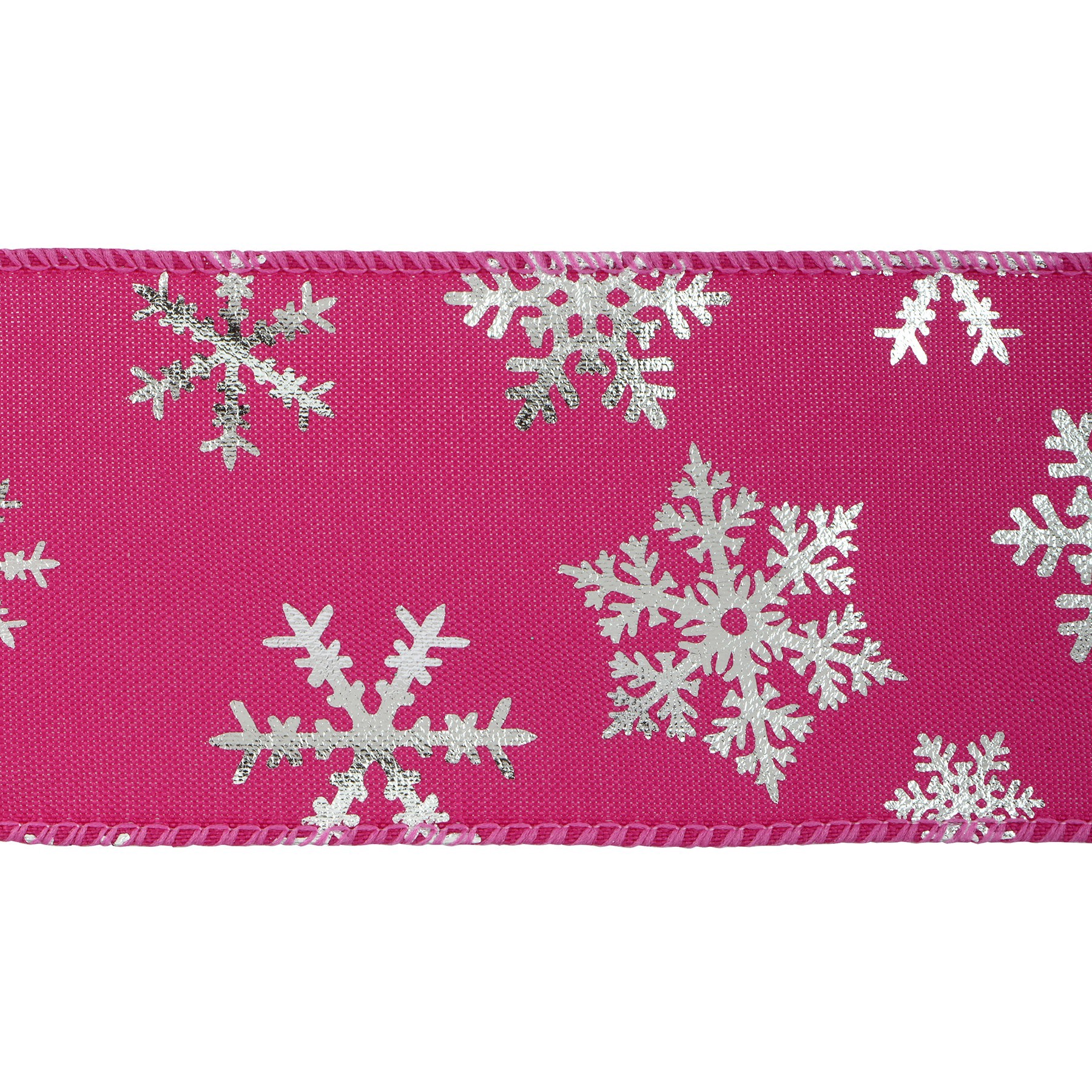 slide 2 of 3, 2.5" X 80ft. Pink & Silver Snowflakes Wired Jumbo Ribbon By Celebrate It, 2.5 in x 80 ft