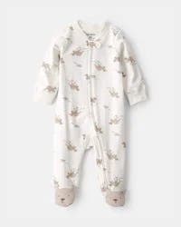 Carter's Baby Kangaroo 2-Way Zip 100% Cotton Sleep & Play Pajama - Cream 3M