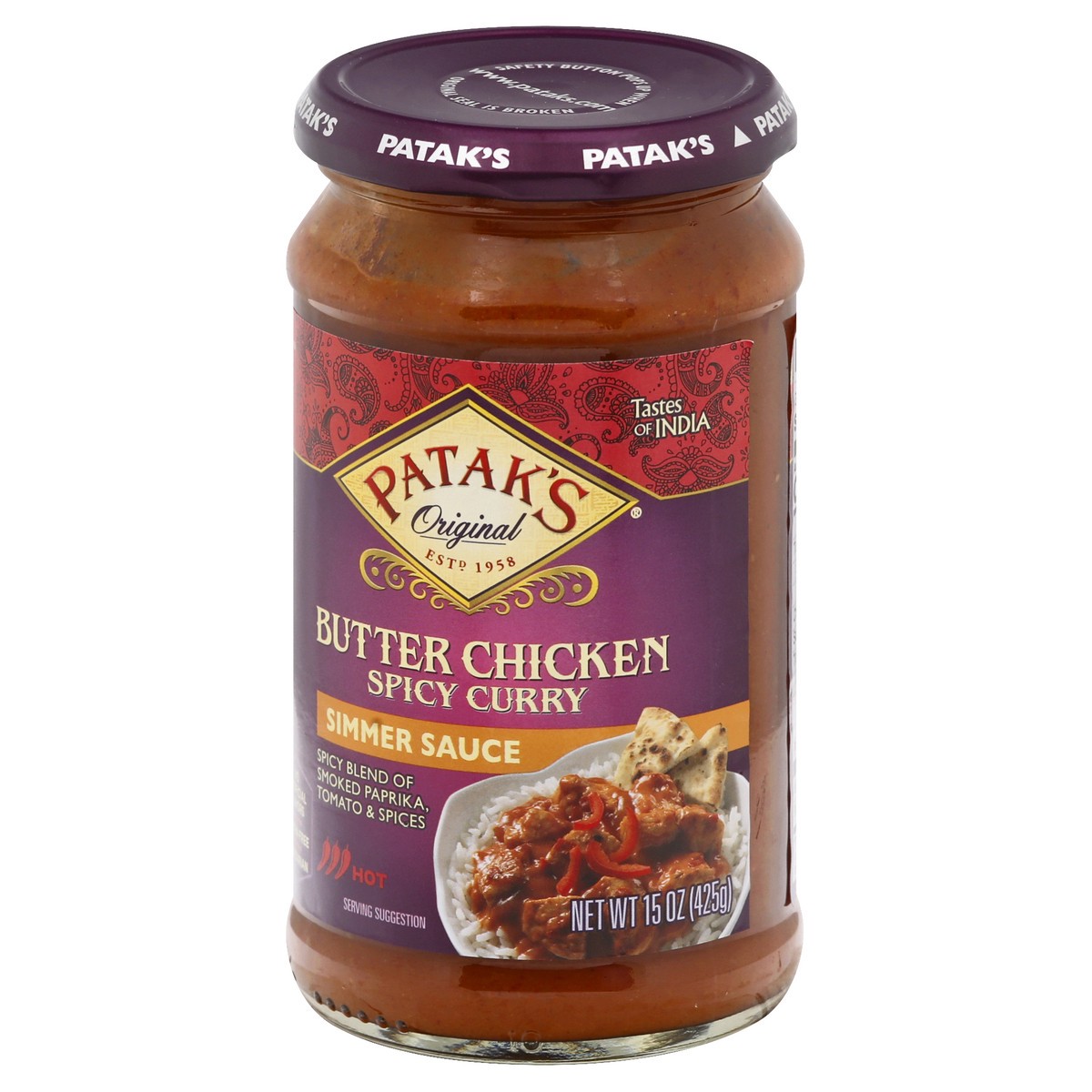 slide 5 of 9, Patak's Spicy Butter Chicken Simmer Sauce 15 oz, 15 oz