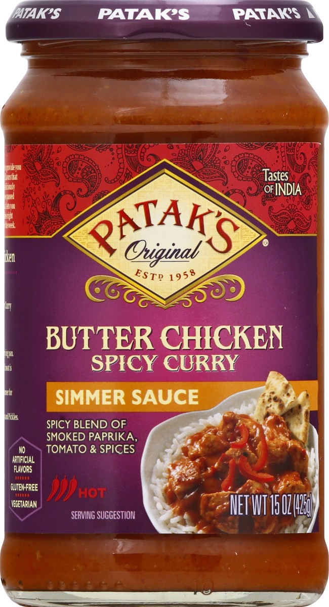 slide 3 of 9, Patak's Spicy Butter Chicken Simmer Sauce 15 oz, 15 oz