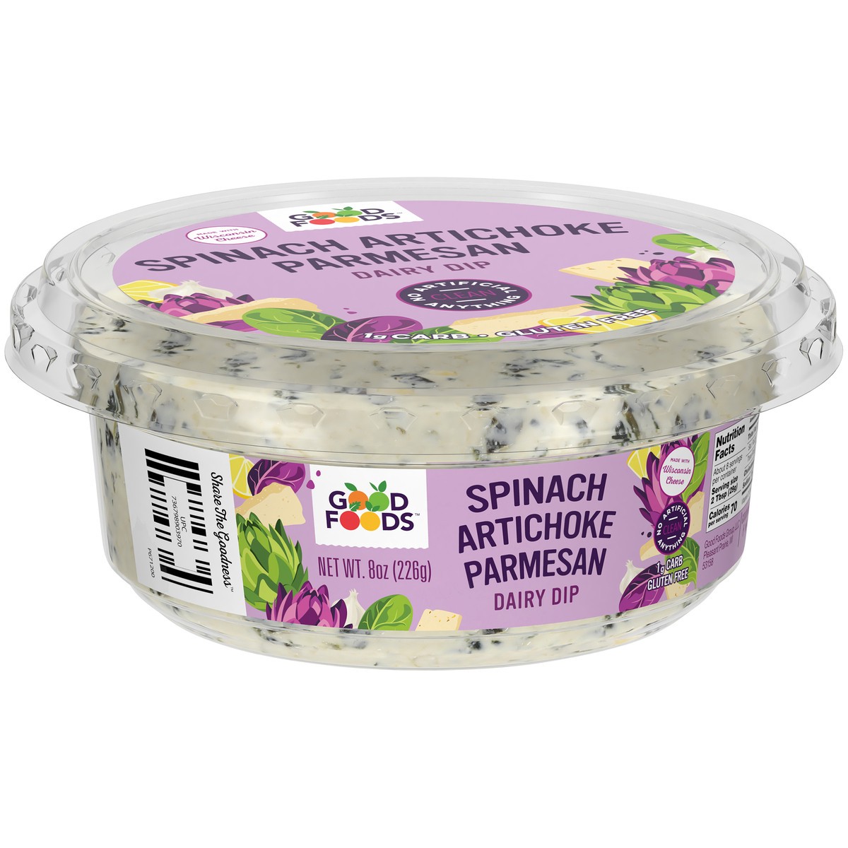 slide 3 of 14, Good Foods™ Spinach Artichoke Parmesan Dairy Dip 8 oz. Tub,
