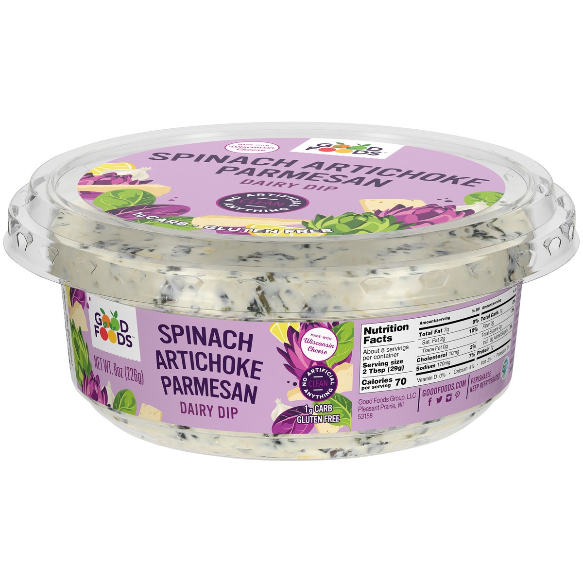 slide 5 of 14, Good Foods™ Spinach Artichoke Parmesan Dairy Dip 8 oz. Tub,