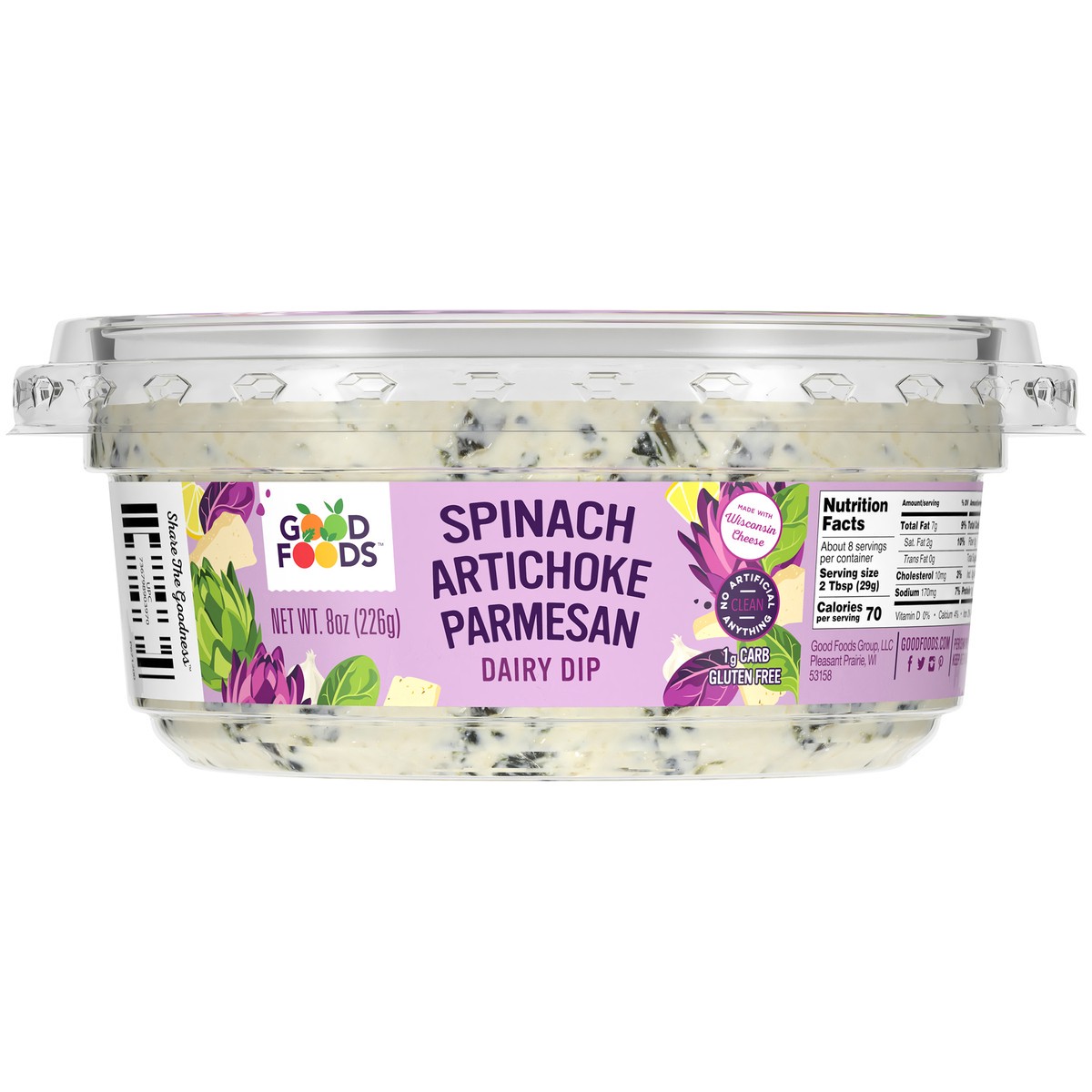 slide 12 of 14, Good Foods™ Spinach Artichoke Parmesan Dairy Dip 8 oz. Tub,