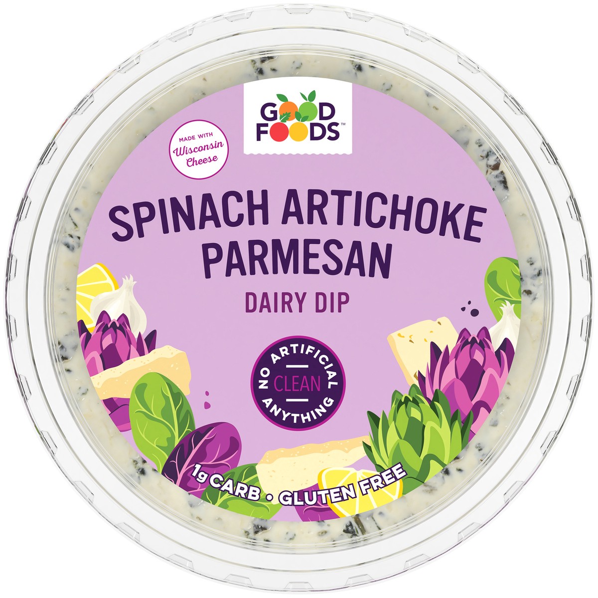 slide 13 of 14, Good Foods™ Spinach Artichoke Parmesan Dairy Dip 8 oz. Tub,