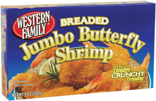 slide 1 of 1, Western Family Jumbo Butterfly Shrimp Brd, 9 oz