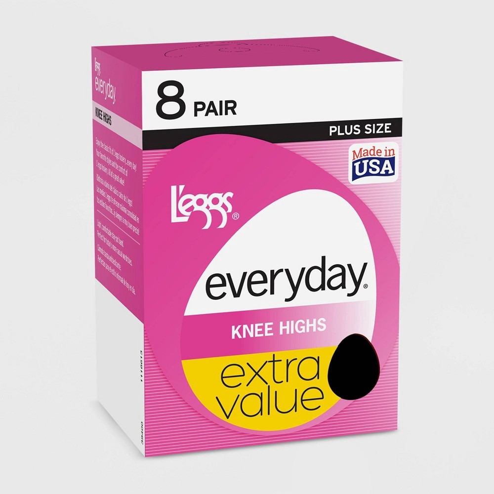 slide 2 of 2, L'eggs Women's Extended Size 8pk Knee Highs - Jet Black, 8 ct