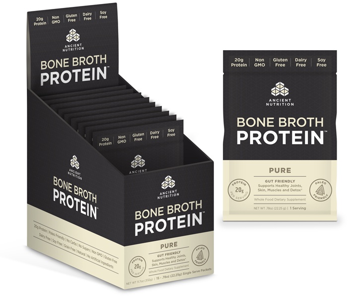 slide 1 of 1, Ancient Nutrition Pure Bone Broth Protein Powder , 15 ct