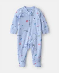 Carters Baby Sea Animals 2-Way Zip 100% Cotton Sleep & Play Pajama - Blue Blue PRE