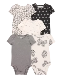 Carter's 5-Pack Striped Butterfly Short-Sleeve Cotton Bodysuits - Black/White - 9M