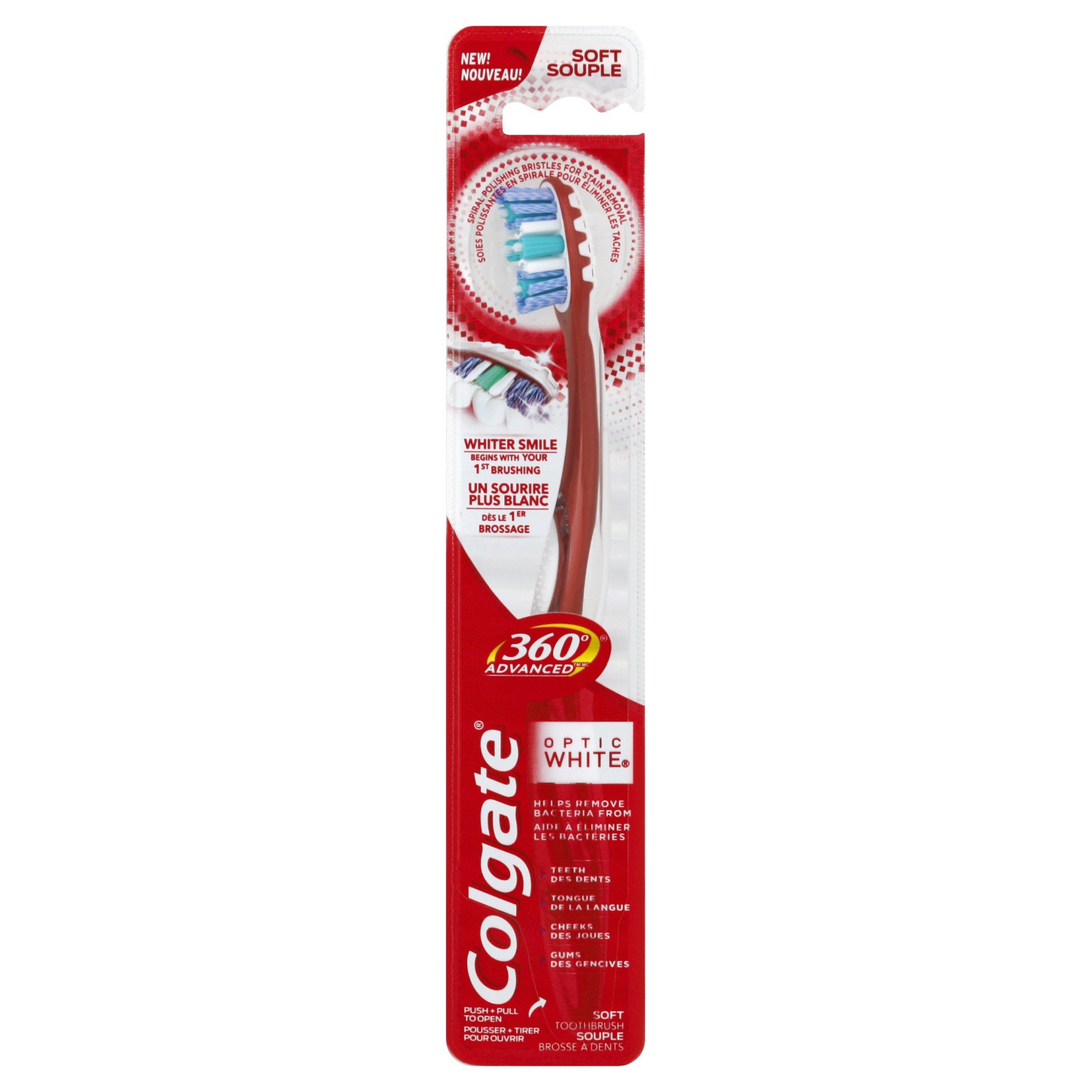 slide 1 of 10, Colgate 360° Advanced Optic White Soft Toothbrush, 1 ct