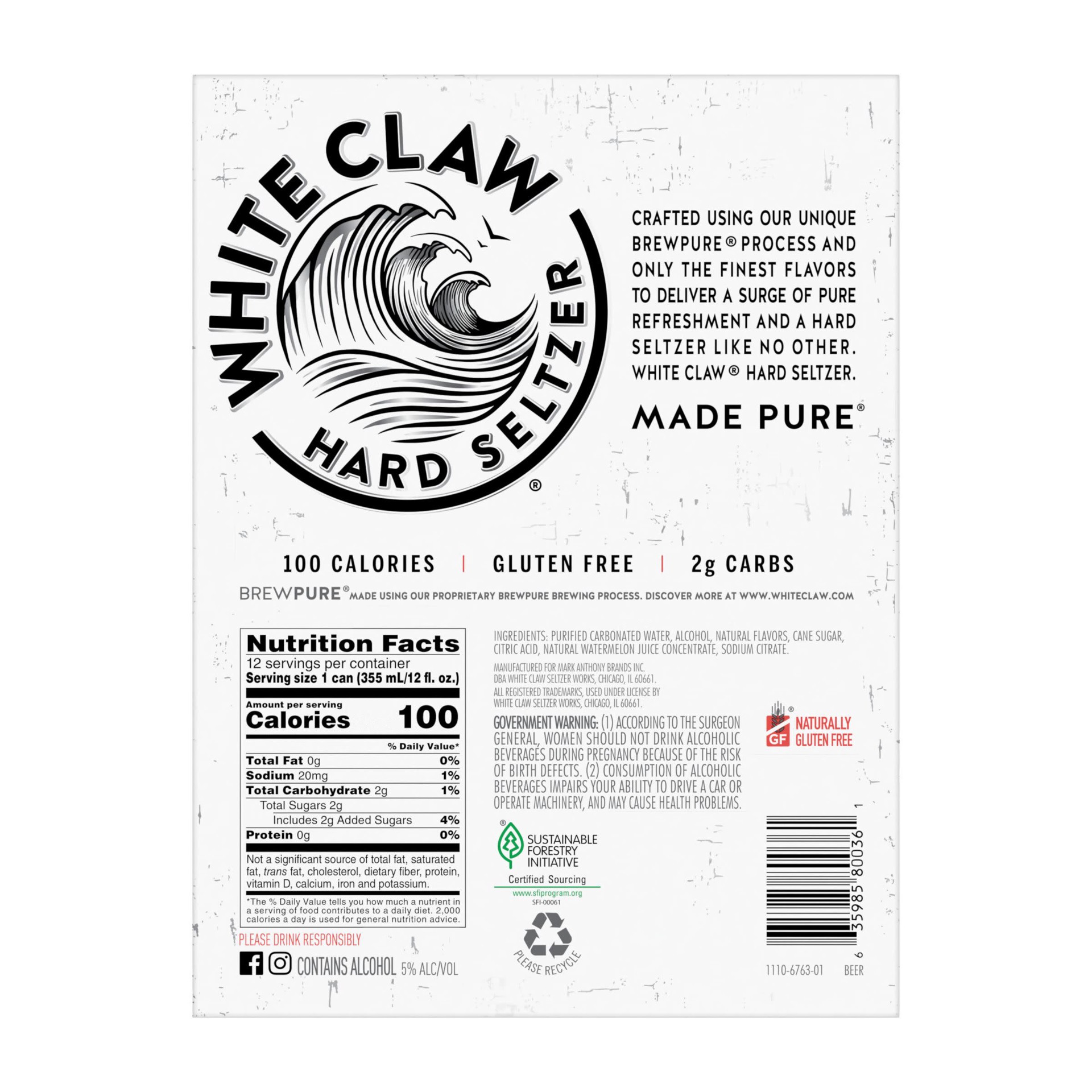 slide 6 of 9, White Claw 12 Pack Spiked Watermelon Hard Seltzer 12 ea, 12 ct; 12 oz