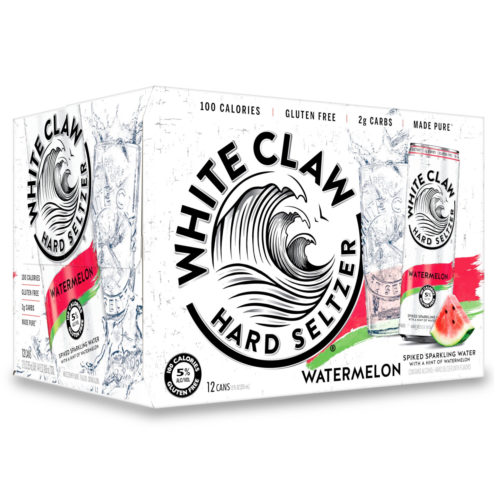 slide 3 of 9, White Claw 12 Pack Spiked Watermelon Hard Seltzer 12 ea, 12 ct; 12 oz