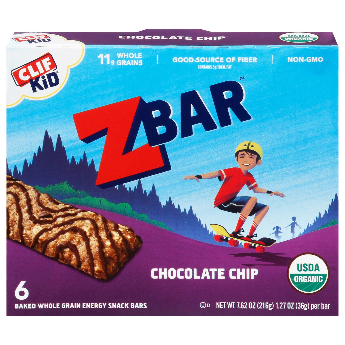 slide 1 of 1, CLIF Kid ZBAR Organic Chocolate Chip Whole Grain Energy Snack, 6 ct