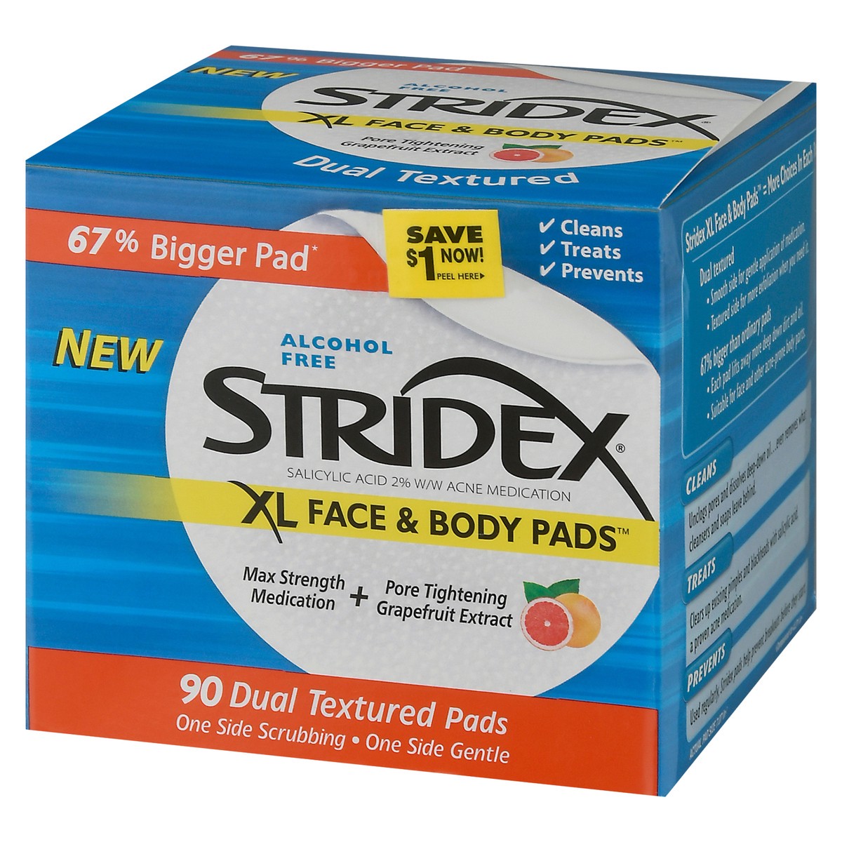 slide 3 of 9, Stridex XL Face & Body Pads, 90 ct