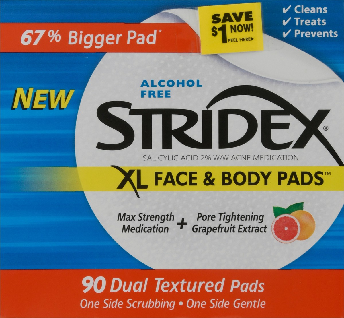 slide 1 of 9, Stridex XL Face & Body Pads, 90 ct