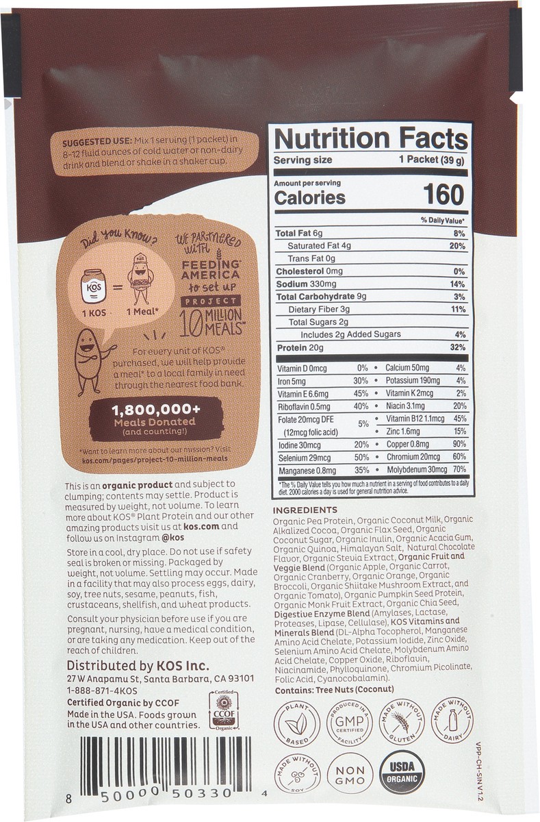 slide 4 of 14, KOS Organic Chocolate Plant Protein 1.37 oz, 1.37 oz
