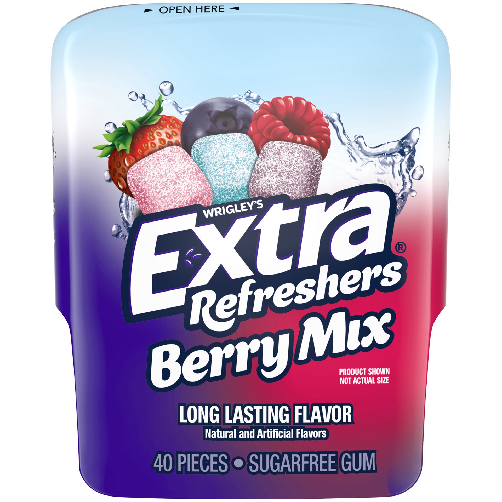 slide 1 of 8, EXTRA Gum Refreshers Berry Mix Sugar Free Chewing Gum, 40 Piece Bottle, 40 pc